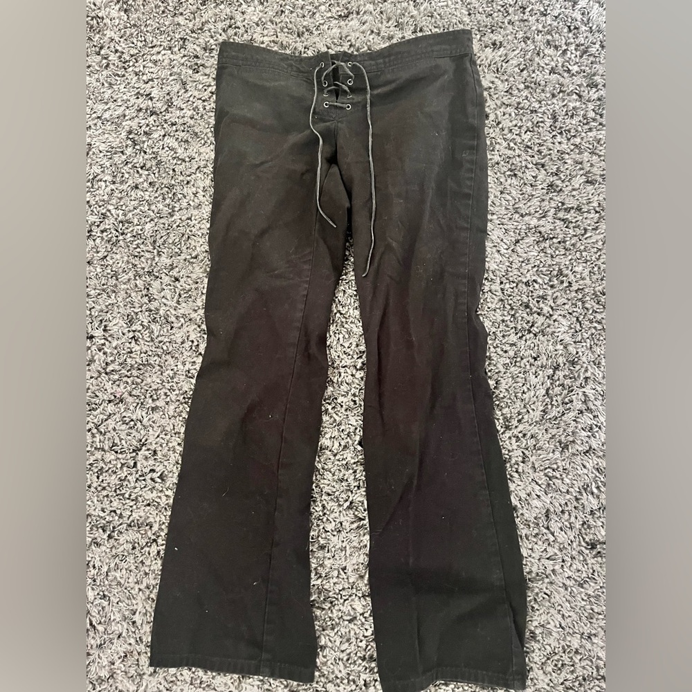 Y2K Low Rise Black Lace Up Crotch Pants
